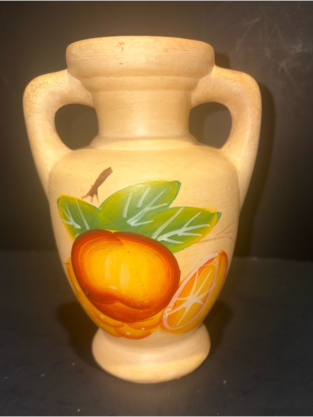 Hand-Painted Citrus Ceramic Vase in Cream